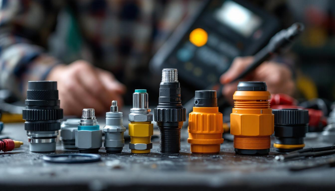 A photograph of a close-up of various waterproof wire connectors displayed on a workbench