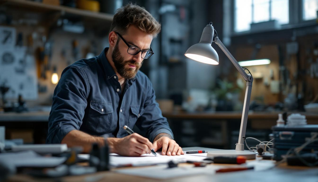 A photograph of a 200-watt lamp in a well-lit workshop setting