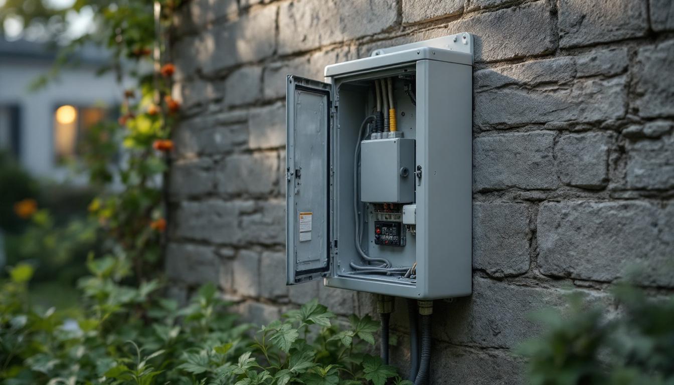 A photograph of an outside electrical box extender installed on a residential exterior