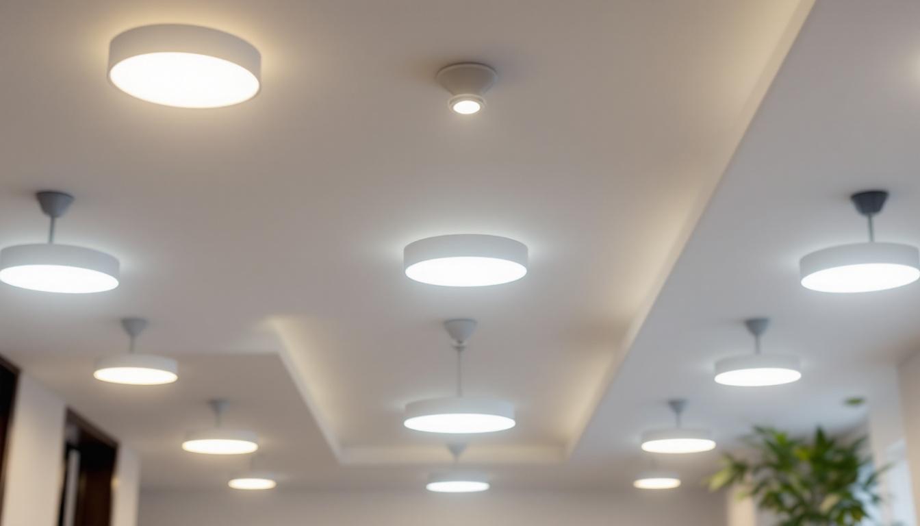 A photograph of a well-lit indoor space showcasing various led can light replacements installed in the ceiling
