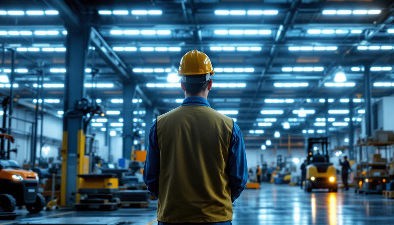 A photograph of a well-lit industrial space showcasing high bay led strip lights in action