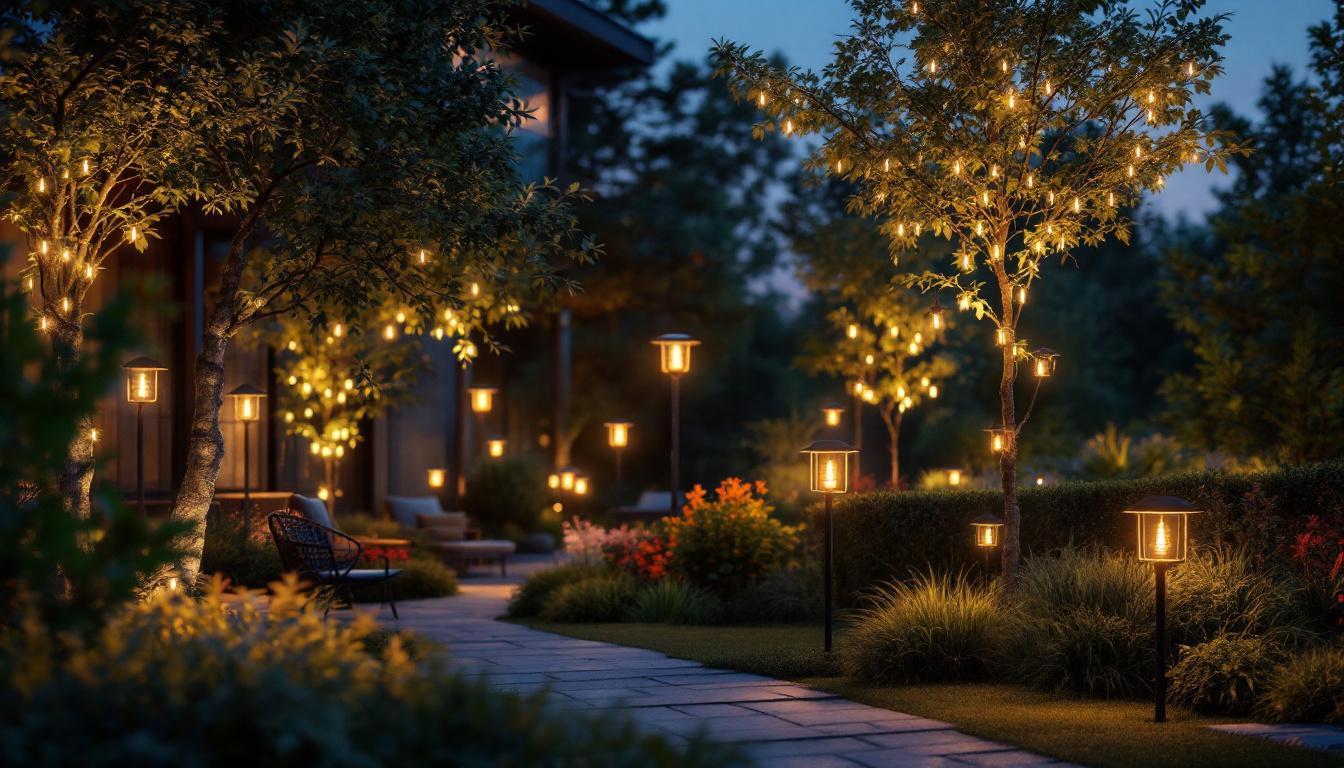 A photograph of a beautifully illuminated outdoor space at dusk