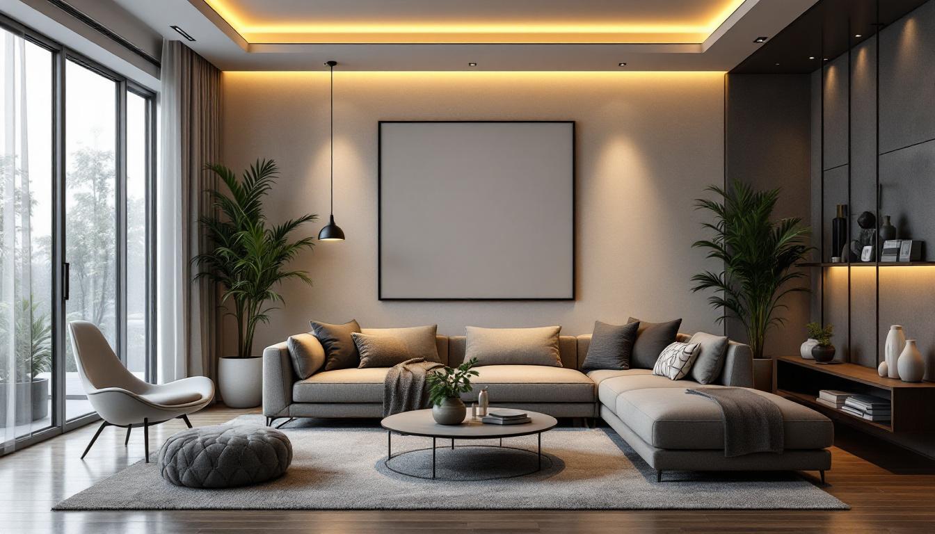 A photograph of a modern living space featuring a stylish led replacement can light integrated into a sophisticated lighting system