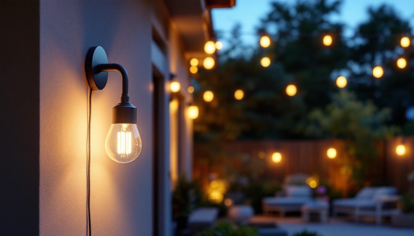 A photograph of a beautifully designed outdoor gooseneck light fixture installed in an aesthetically pleasing setting