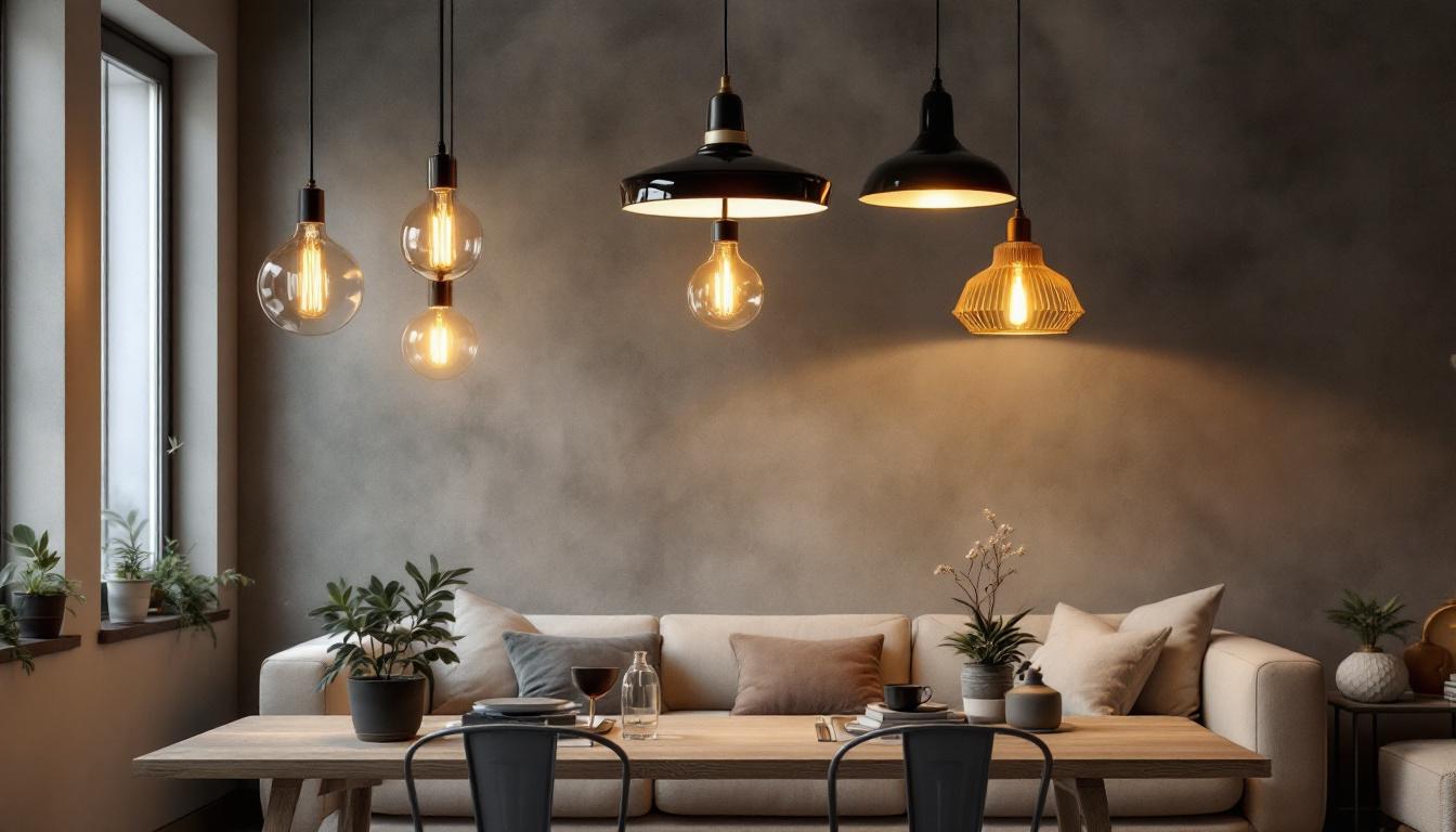 A photograph of a stylish and inviting interior space featuring a variety of affordable pendant light fixtures