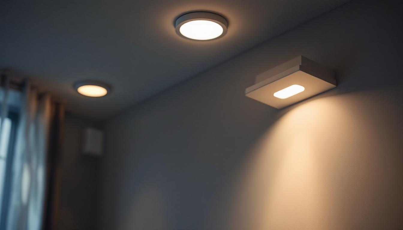 A photograph of a well-lit interior space featuring recessed lights with led inserts