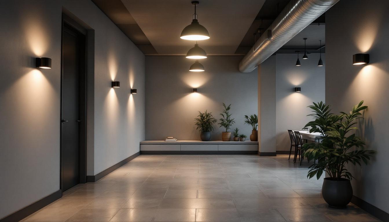 A photograph of a well-lit basement showcasing modern led light fixtures