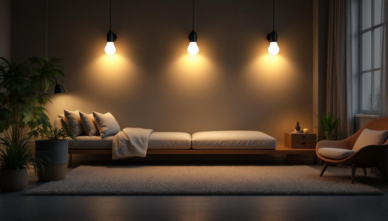 A photograph of a well-lit interior space showcasing various led bulbs at different brightness levels