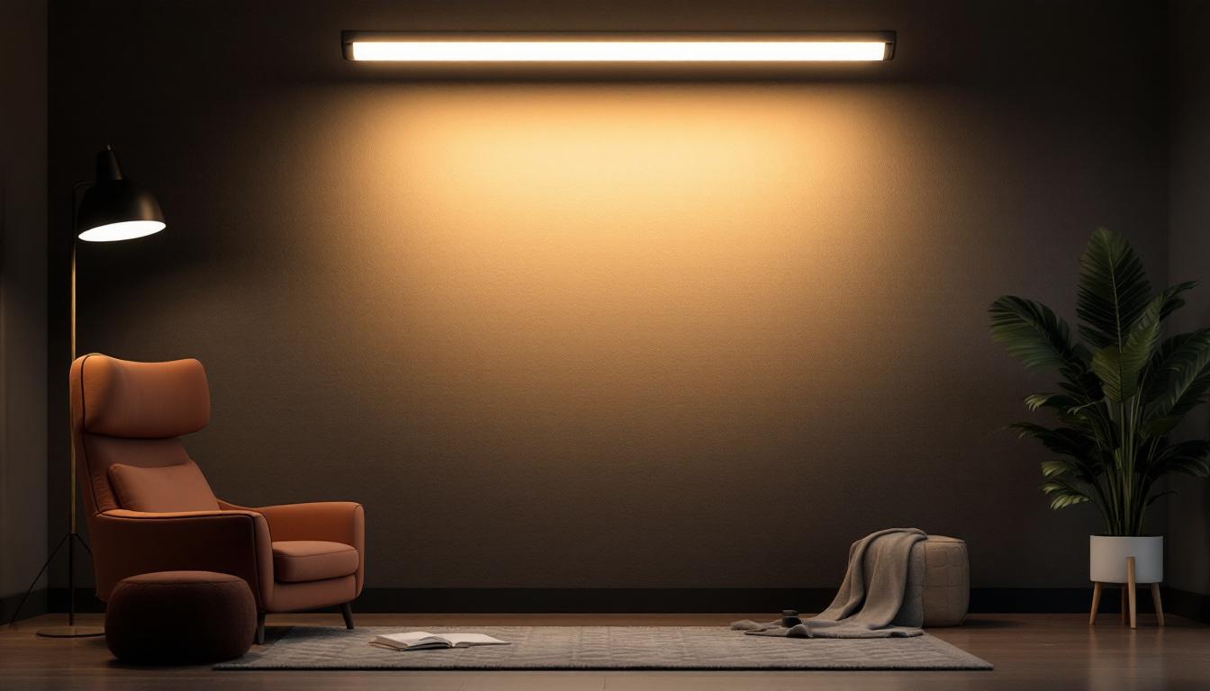 A photograph of a well-designed lighting setup featuring a t5 led fixture in a stylish interior space