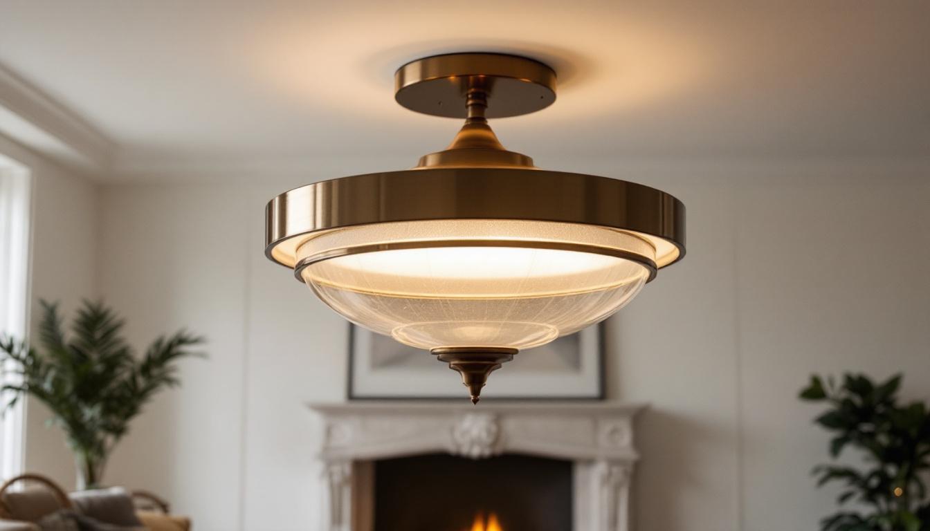 A photograph of a beautifully designed large semi-flush mount light fixture installed in an elegant living space