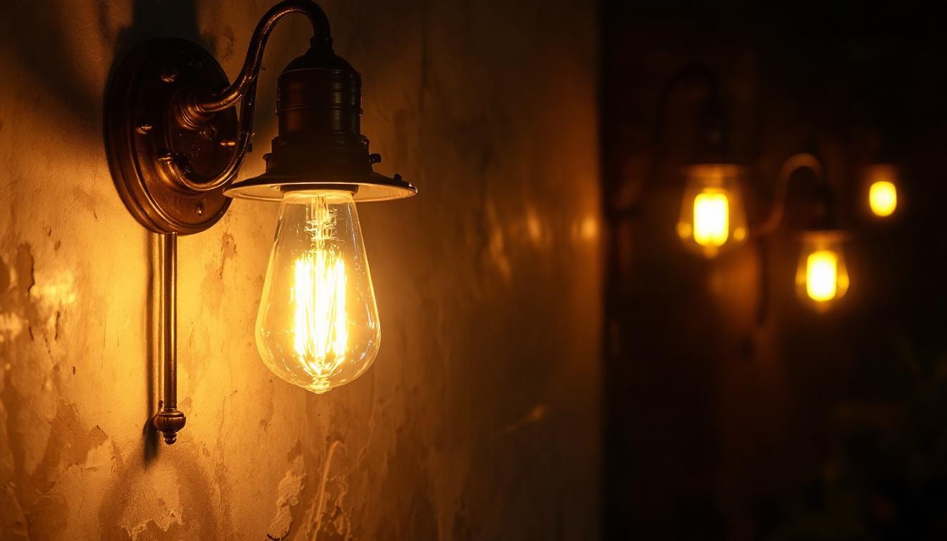 A photograph of an antique led light fixture illuminating a vintage setting