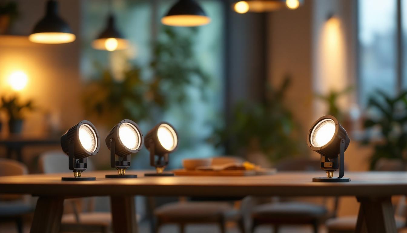 A photograph of capture a photograph of a well-lit space showcasing various par 38 bulbs in use