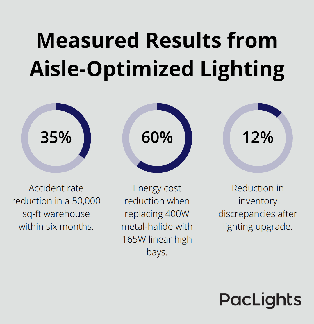 Three measured outcomes from U.S. warehouses after upgrading to aisle-optimized lighting. - aisle lighting standards