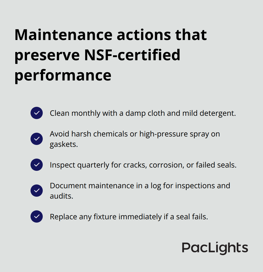 Checklist of maintenance steps to keep certified fixtures compliant - certified lighting options