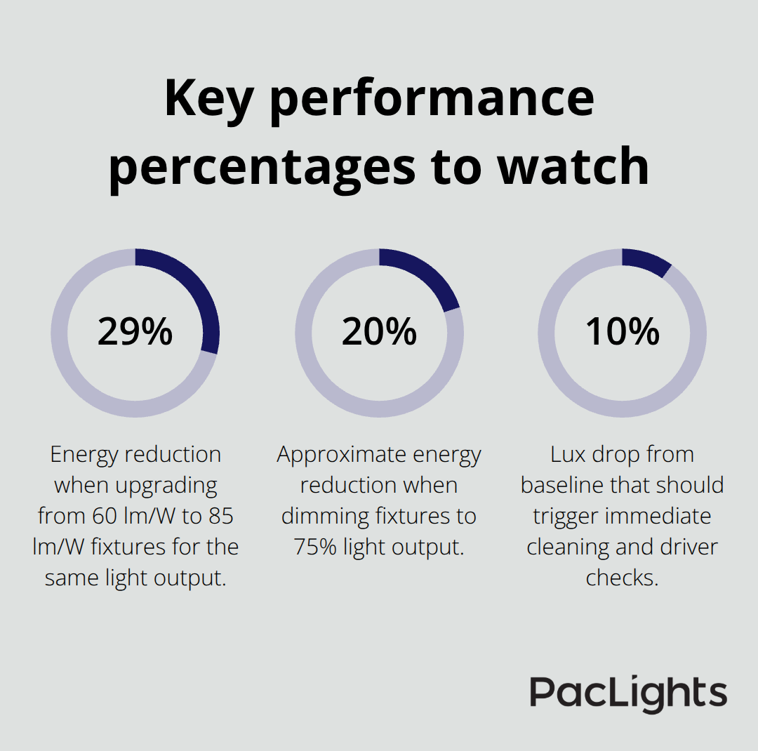 Important percentage benchmarks for commercial downlight performance and savings