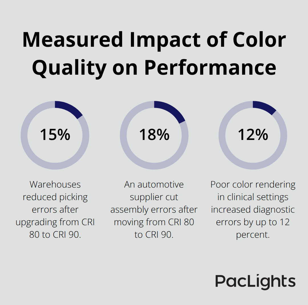 Chart showing percentage impacts tied to lighting color quality in commercial settings. - Commercial downlights color quality