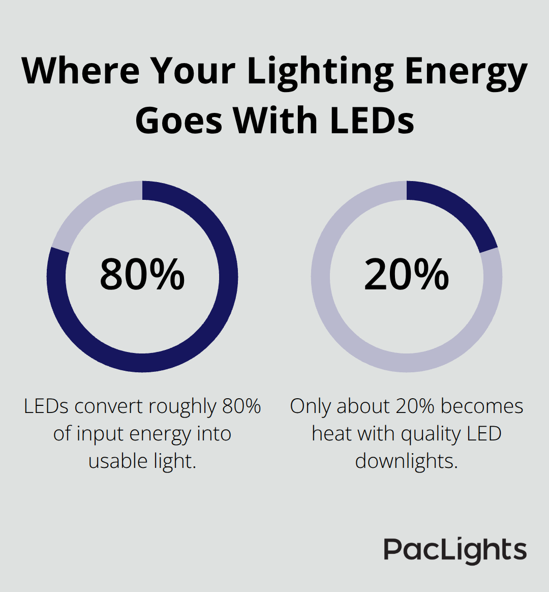 Chart showing that LEDs convert about 80% of energy to light and about 20% to heat