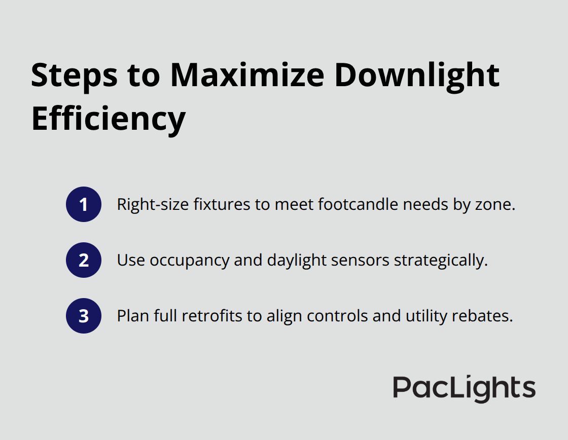 Ordered list of actions to optimize LED downlight performance and savings - commercial downlights energy savings