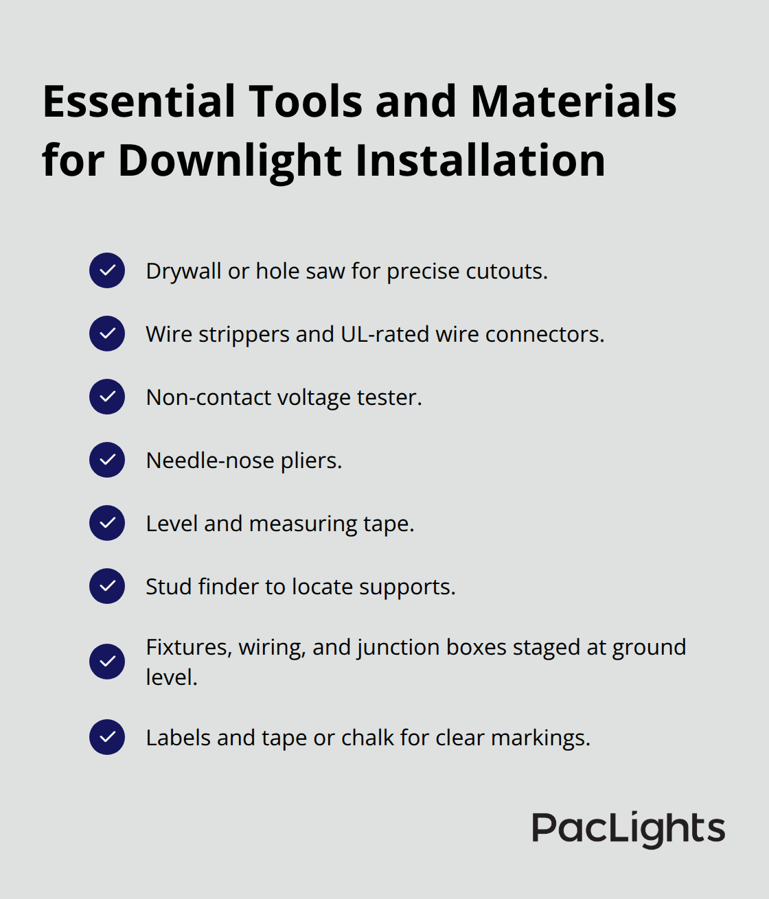 Checklist of tools and materials to prepare before starting installation - commercial downlights installation tips