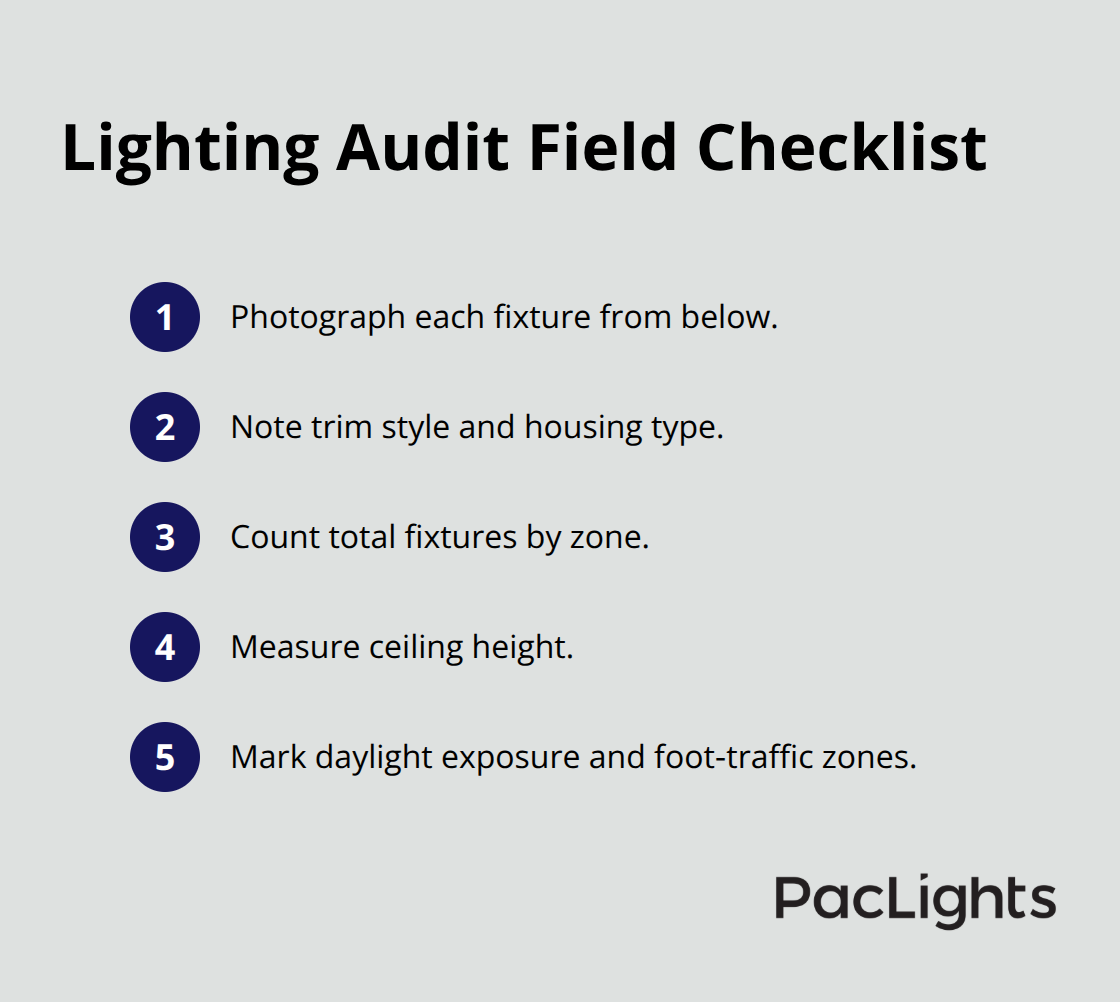 Compact checklist of on-site audit tasks to prepare an accurate retrofit plan. - commercial downlights retrofit ideas