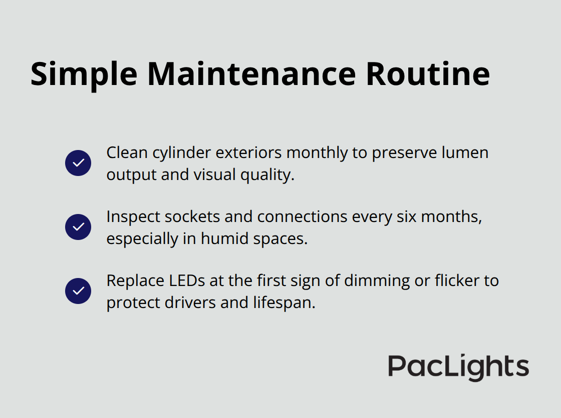 Checklist of monthly cleaning, semiannual inspections, and timely LED replacement for peak performance. - custom cylinder pendant lighting