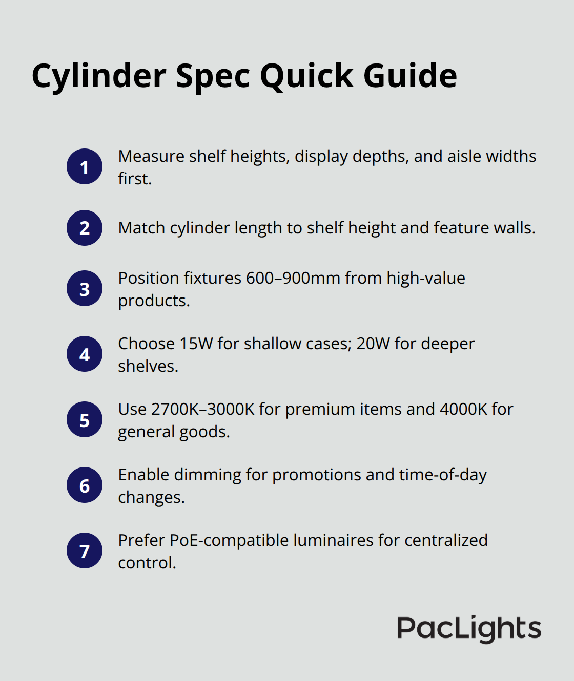 Compact list of retail cylinder lighting setup tips