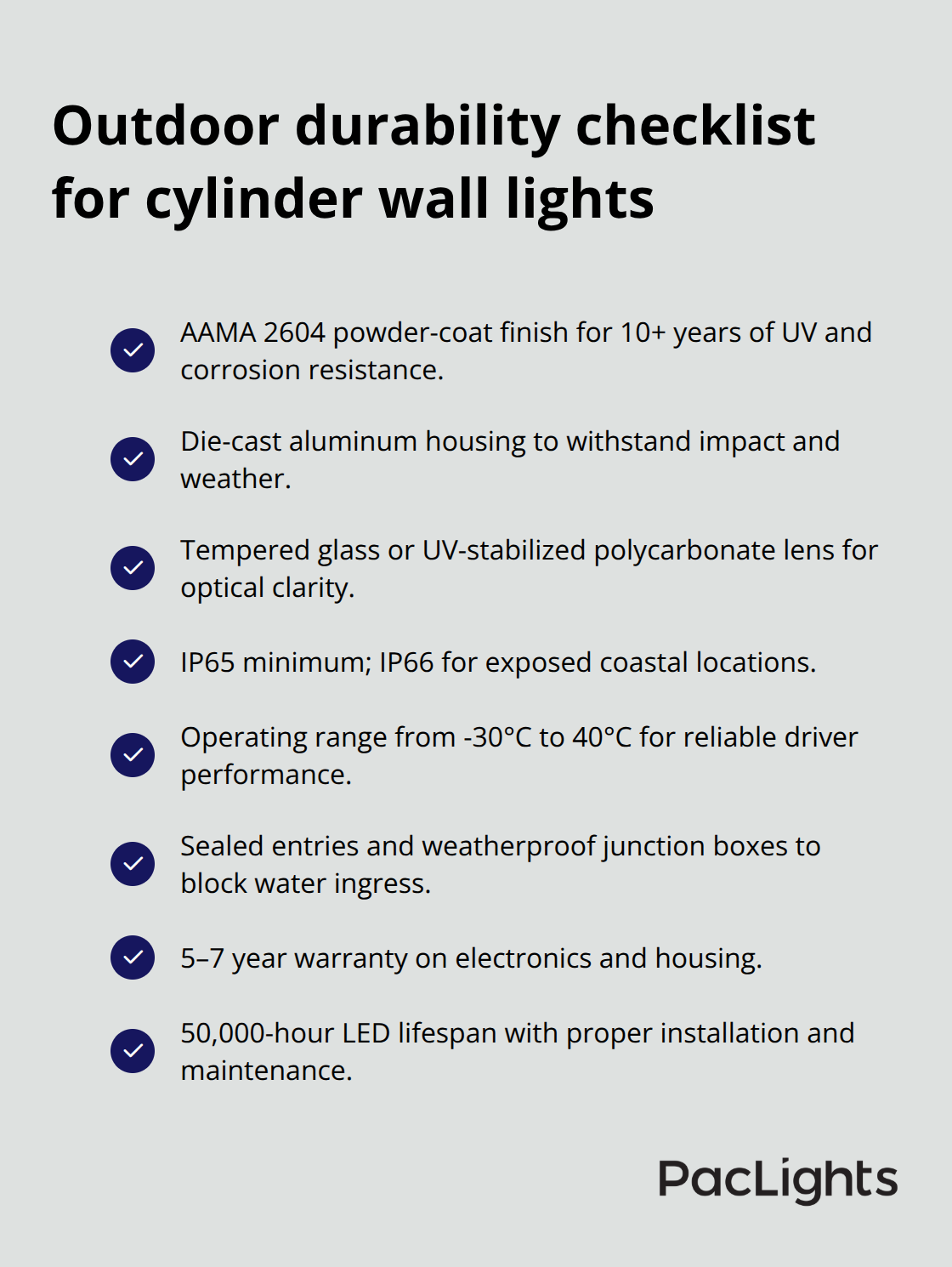 Checklist of durability features for long-lasting outdoor cylinder fixtures