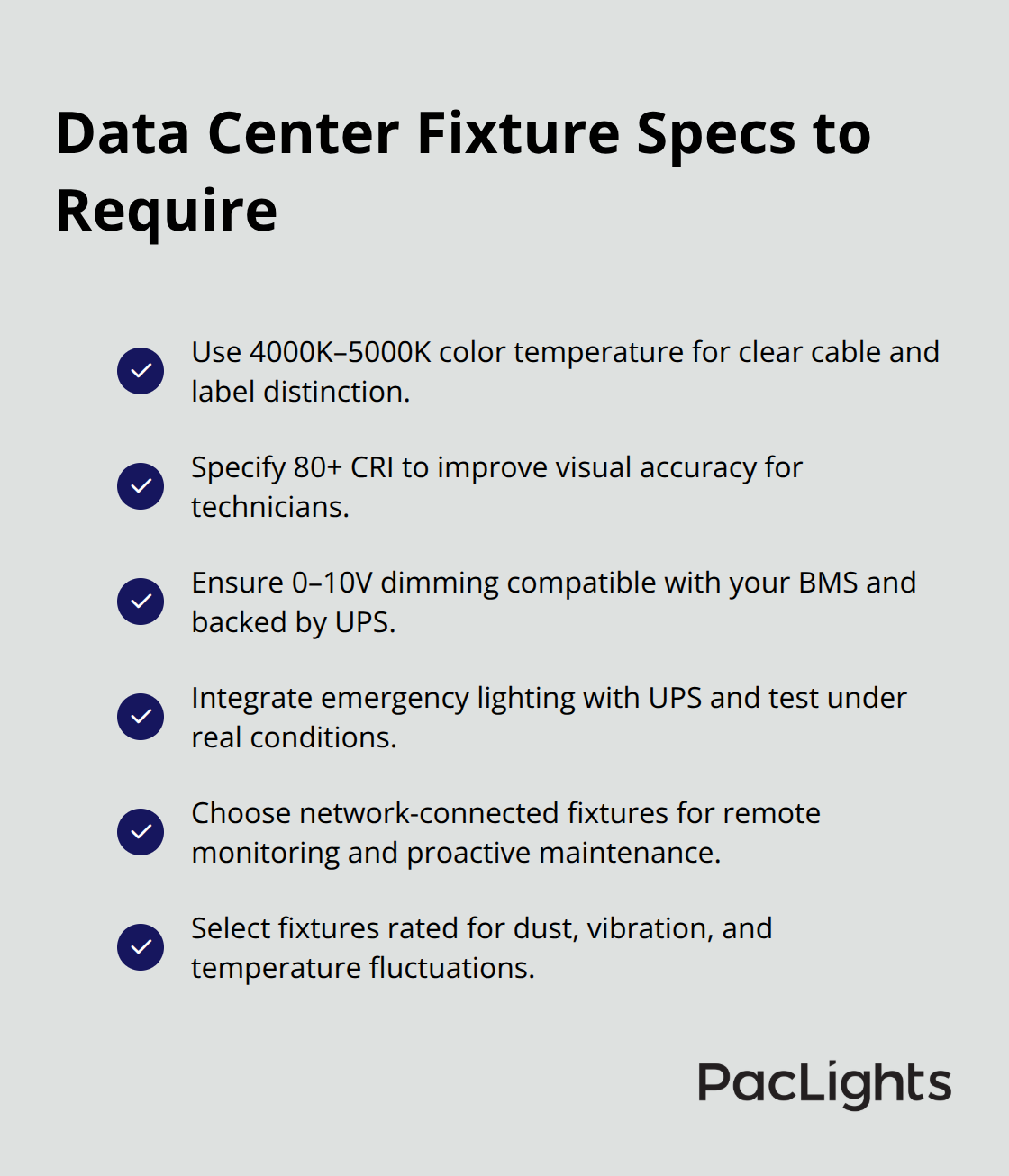 Checklist of aisle lighting specifications for U.S. data centers