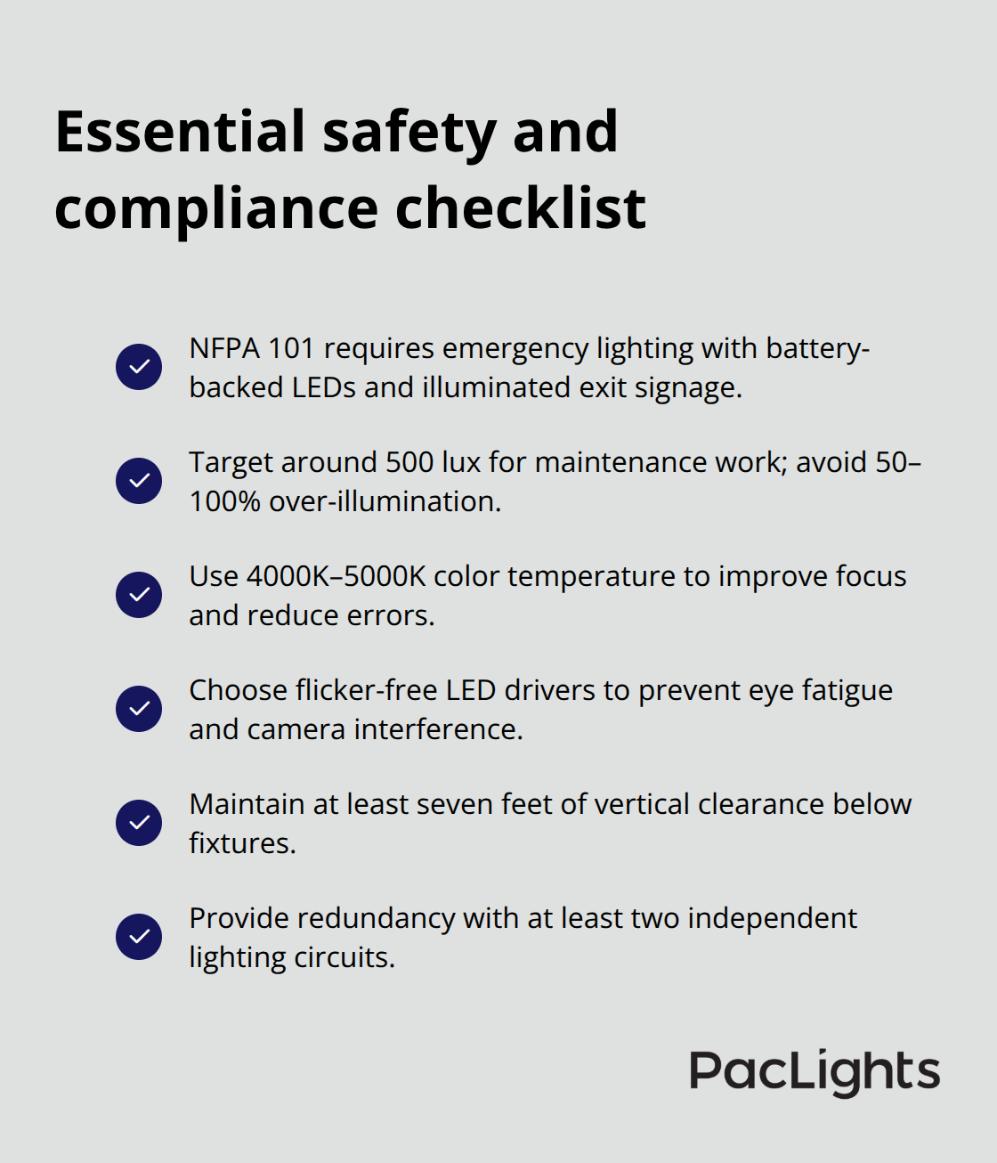 Checklist of datacenter lighting safety and compliance requirements for U.S. facilities - Datacenter LED layout basics