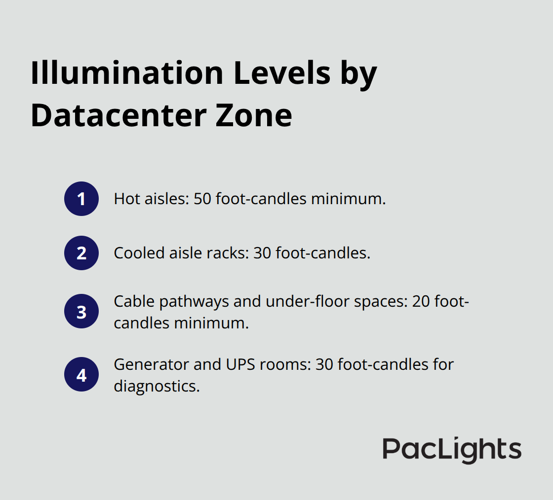 Quick reference of recommended foot-candle levels by datacenter zone in the U.S. - datacenter safety lighting standards