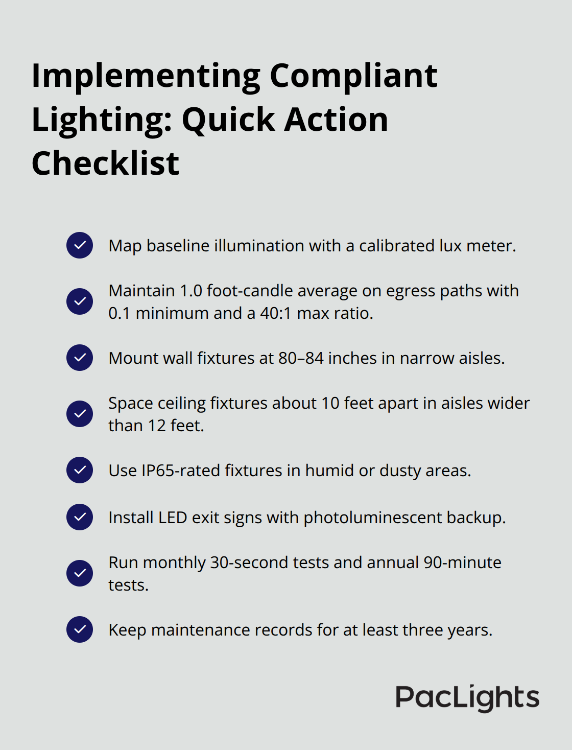 Checklist of practical steps to achieve compliant, reliable datacenter safety lighting in the U.S.