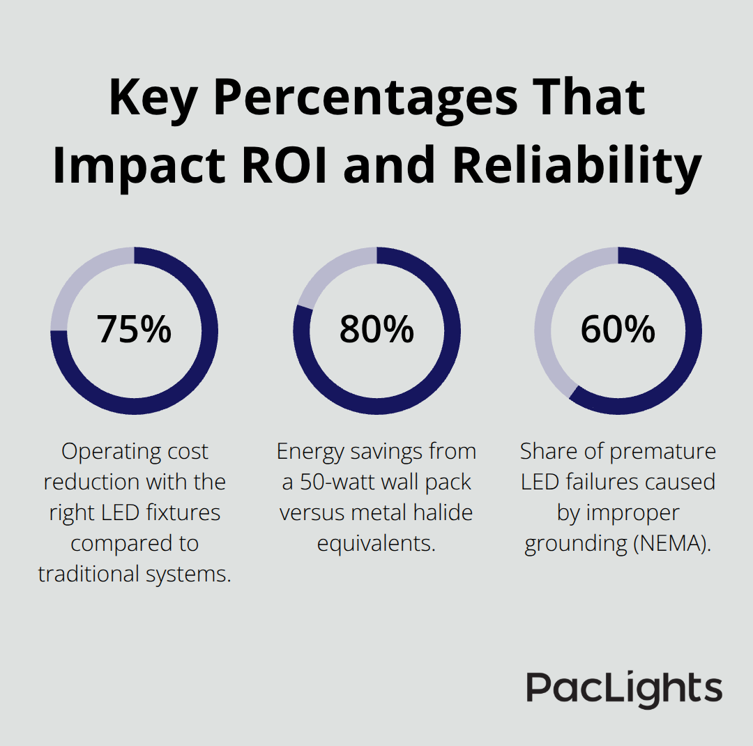 Percentages showing savings and failure drivers for exterior LED projects. - exterior led lights for commercial building