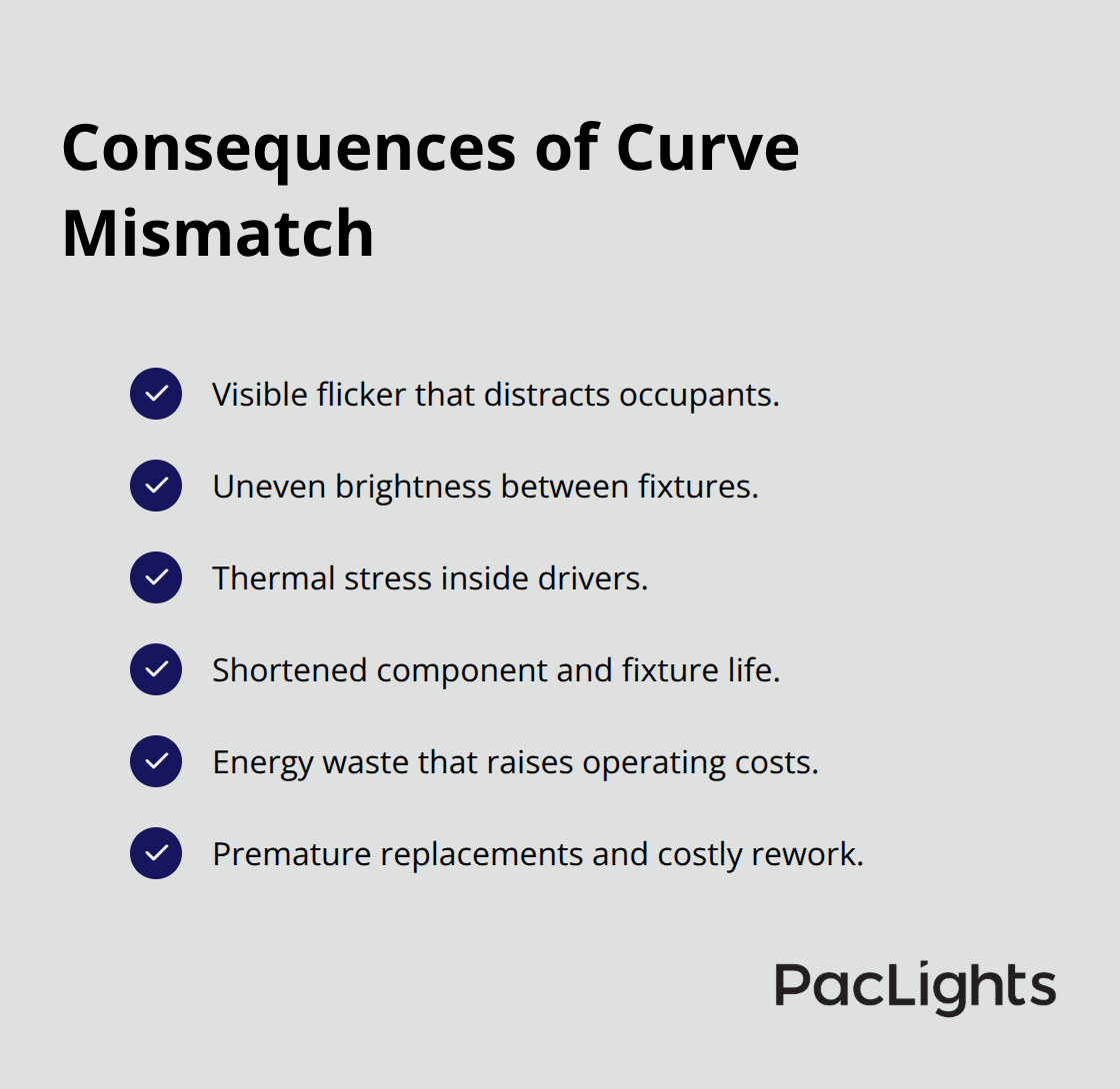 Key risks when dimming curves do not match hardware - Flush mount dimming curves