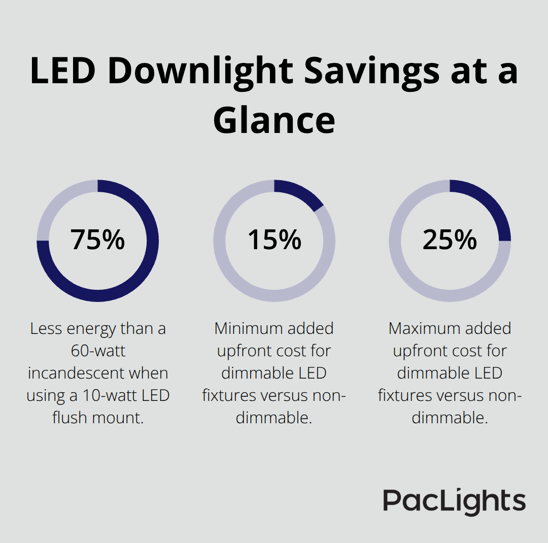 Percent savings and cost differences for LED flush mount downlights versus incandescents and for dimmable models. - flush mount downlight guide