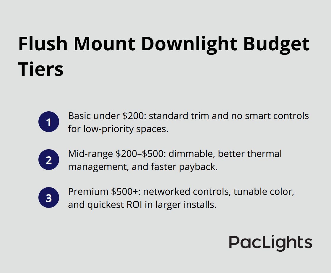 Three budget tiers for LED flush mount downlights and where they fit best