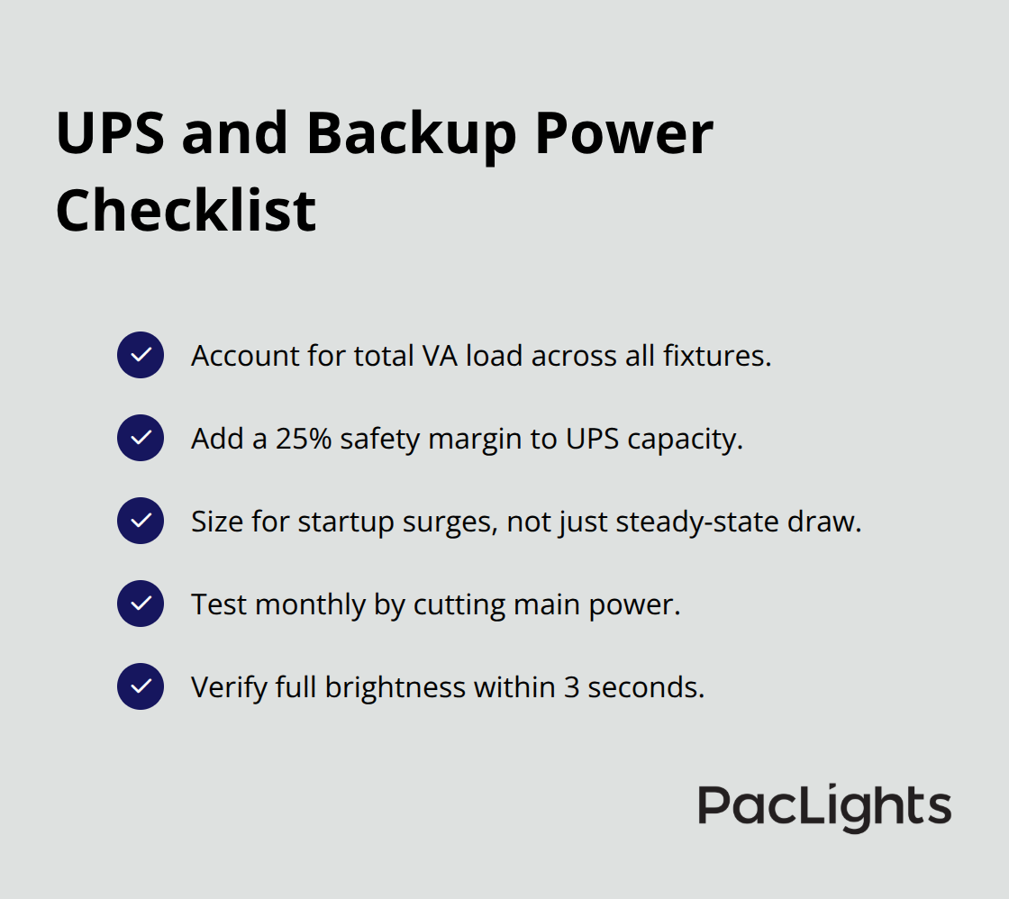 Key steps for sizing and testing backup power for generator enclosure lighting
