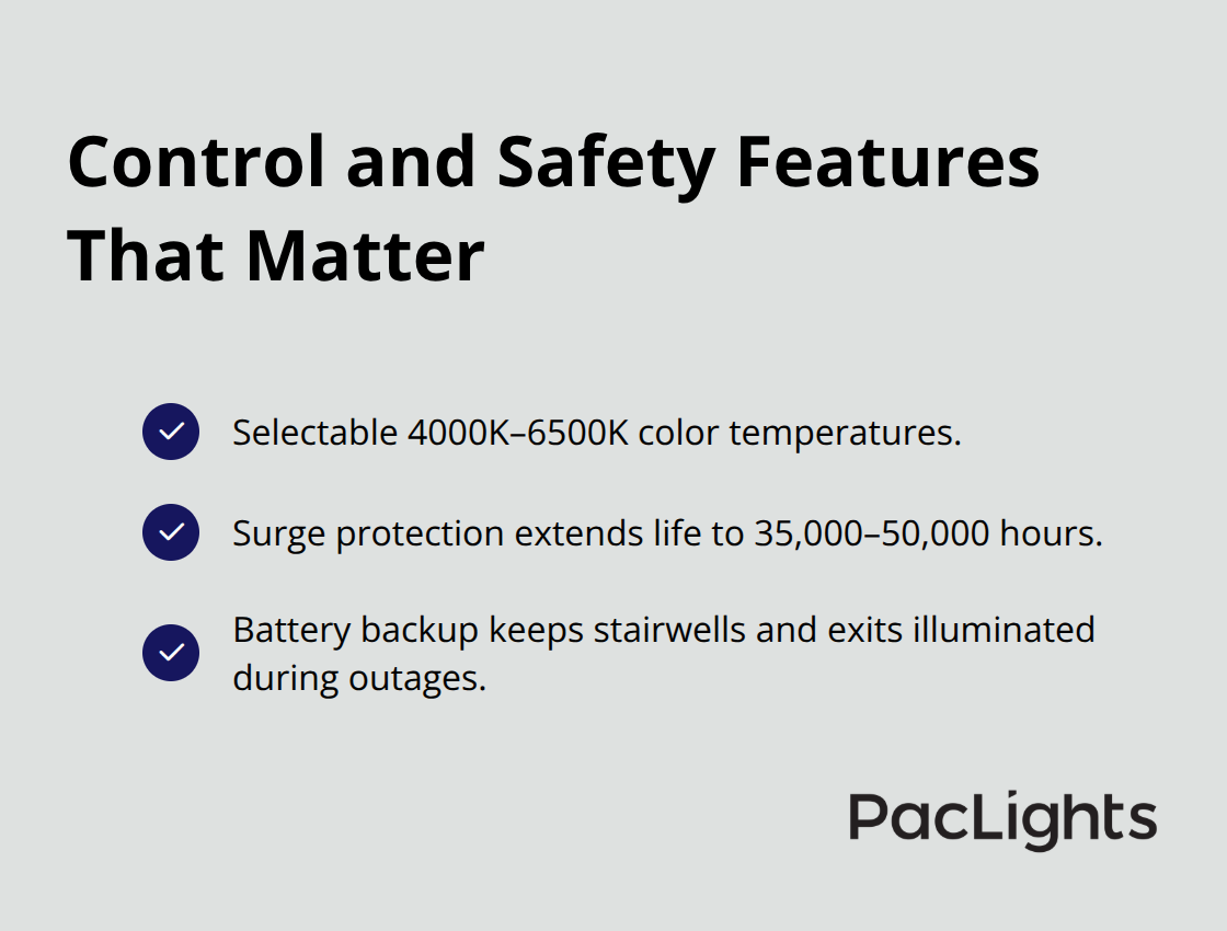 Checkmark list of key control and safety features for vapor tight fixtures - outdoor vapor tight lights