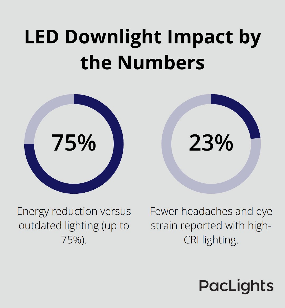 Key percentage impacts of LED commercial downlights on energy use and comfort.