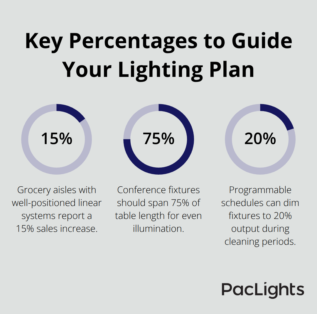 Three percentage-based benchmarks for retail, conferencing, and schedules.