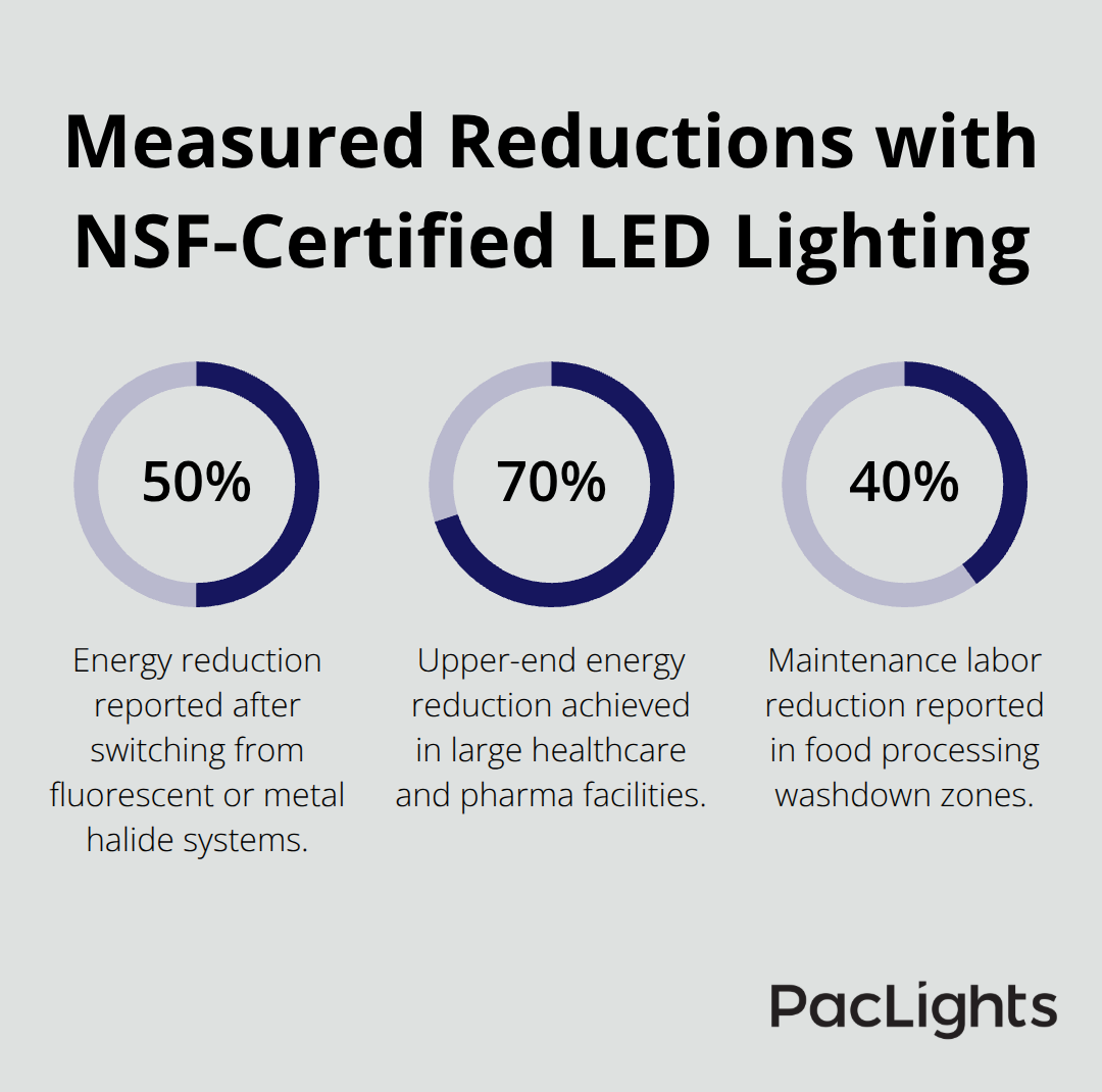 Percentage reductions in energy use and maintenance reported by U.S. facilities adopting NSF-certified fixtures - nsf certification benefits lighting