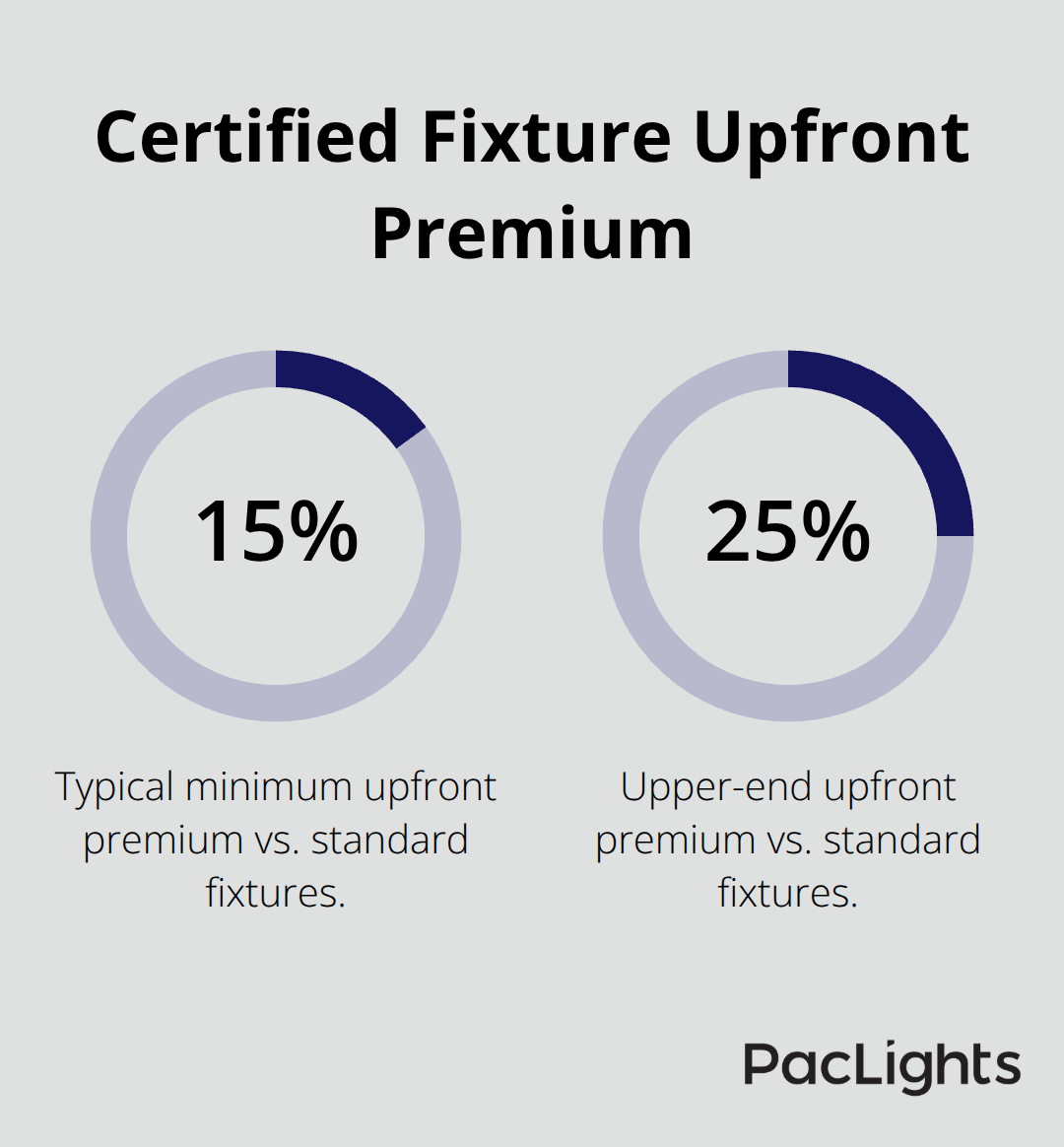Visual showing that NSF certified fixtures typically cost 15% to 25% more upfront than standard options. - nsf certified lighting options
