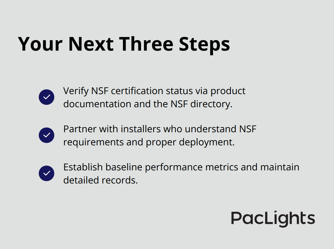 Checklist of three concrete steps for facility managers to implement NSF listed lighting. - nsf listed led fixtures