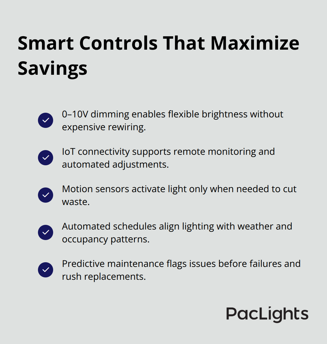 Checklist of smart control features for outdoor cylinder wall lights that reduce costs and improve performance.