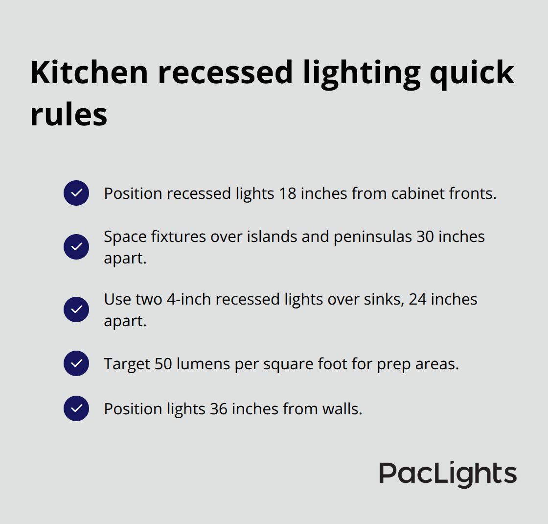 Checklist of key kitchen recessed lighting distances and targets - recessed lighting layout