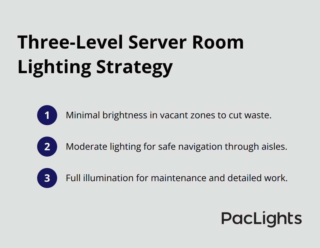 Compact list of lighting levels for safety and efficiency in server rooms - server room lighting controls