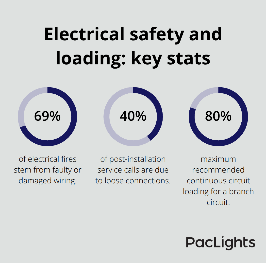 Percentages highlighting wiring-related risks and safe loading for U.S. surface-mount downlight installs