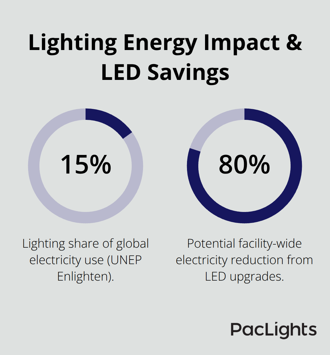 Chart showing lighting’s share of electricity use and potential LED savings - surface mount downlight spacing