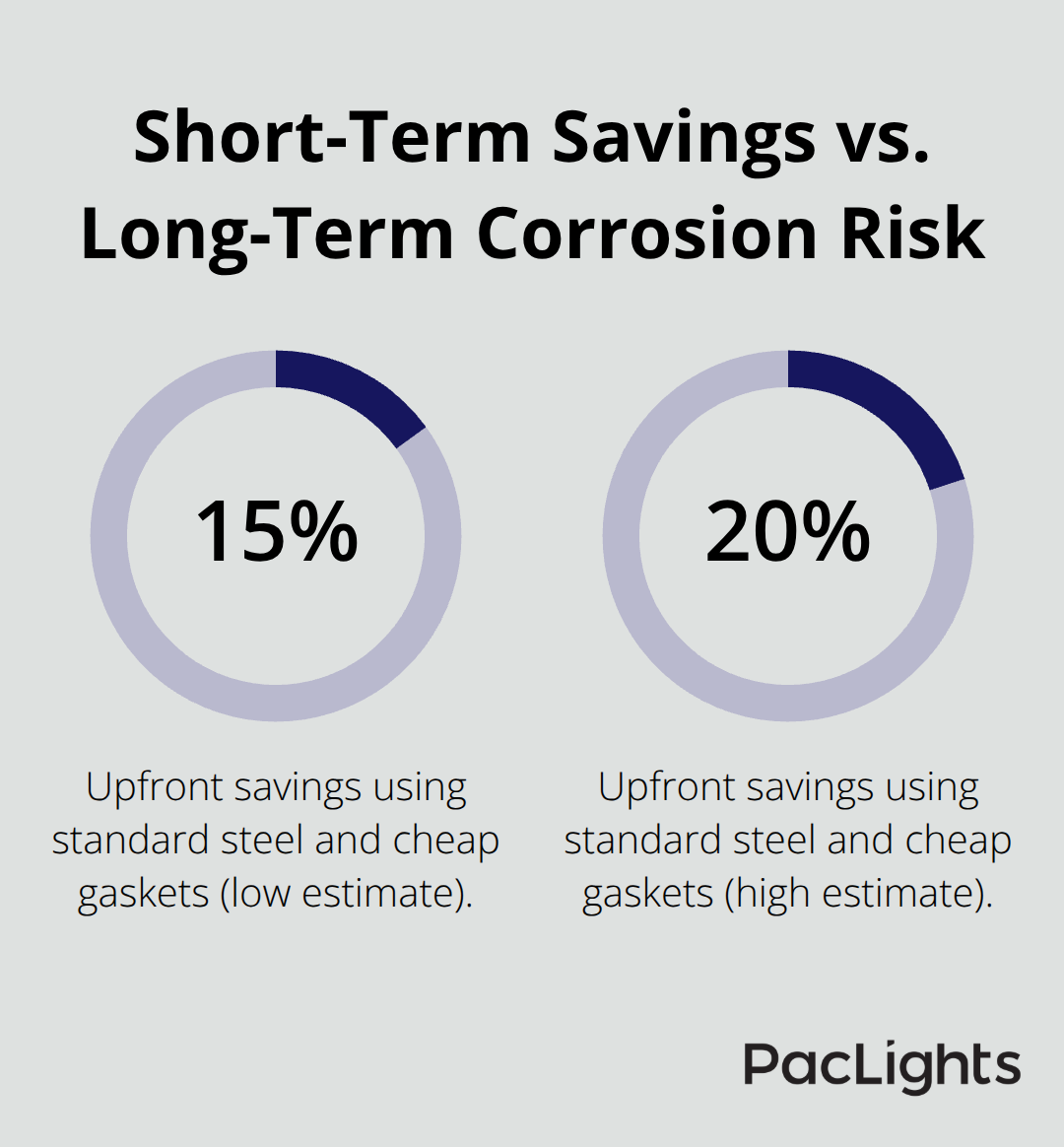 Percentage of upfront savings from cheaper materials versus durability risk in industrial downlights - Surface mount durability