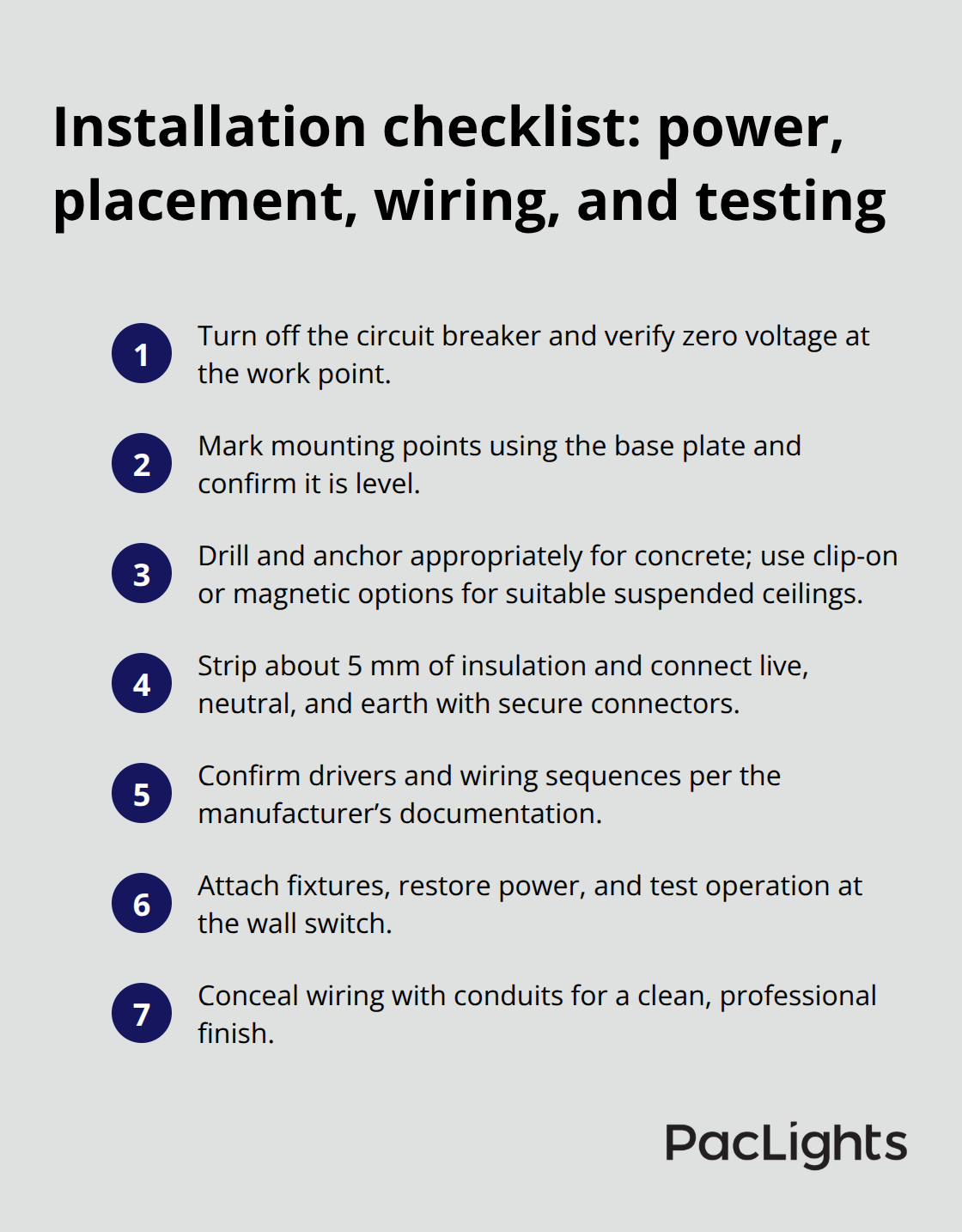 Compact checklist of essential installation steps for surface-mounted downlights - surface mounted downlight installation