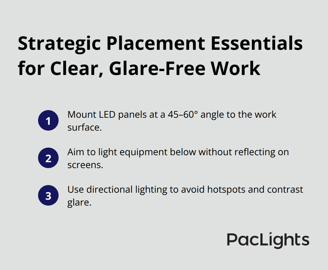 Compact checklist of lighting placement tactics to minimize glare and shadows - task lighting